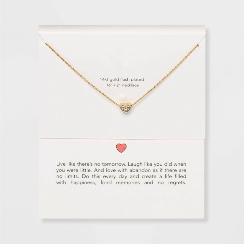 Sterling Silver Gold Dipped Cubic Zirconia Heart Chain Necklace NWT - Picture 5 of 8